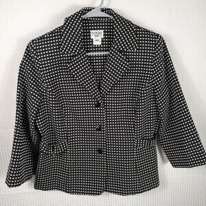 Dorby Petite 10P Blazer Women Black White Polka Dot Button Front Career Jacket